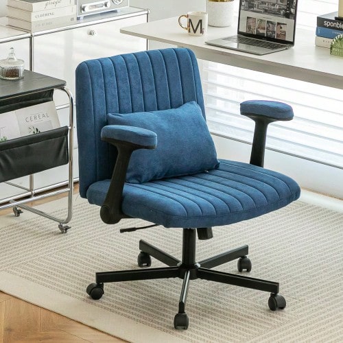 Velvet Office Chair For Home Office – Height-Adjustable Swivel Chair With Folding Armrests & Quiet Casters – Elegant Fabric Office Chair For Home Offices & Small Spaces - A - View 1