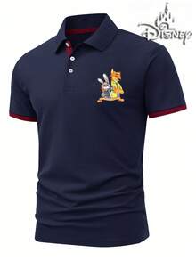 The Disney Men's 210g Polo Shirt Is A Short-Sleeved Summer Style, Zootopia Polo Shirt, Combining Business Casual Style, Featuring Both Stand Collar And Turn-Down Collar Design, Suitable For Daily Wear And Golf. - 藏青色 - 查看 1