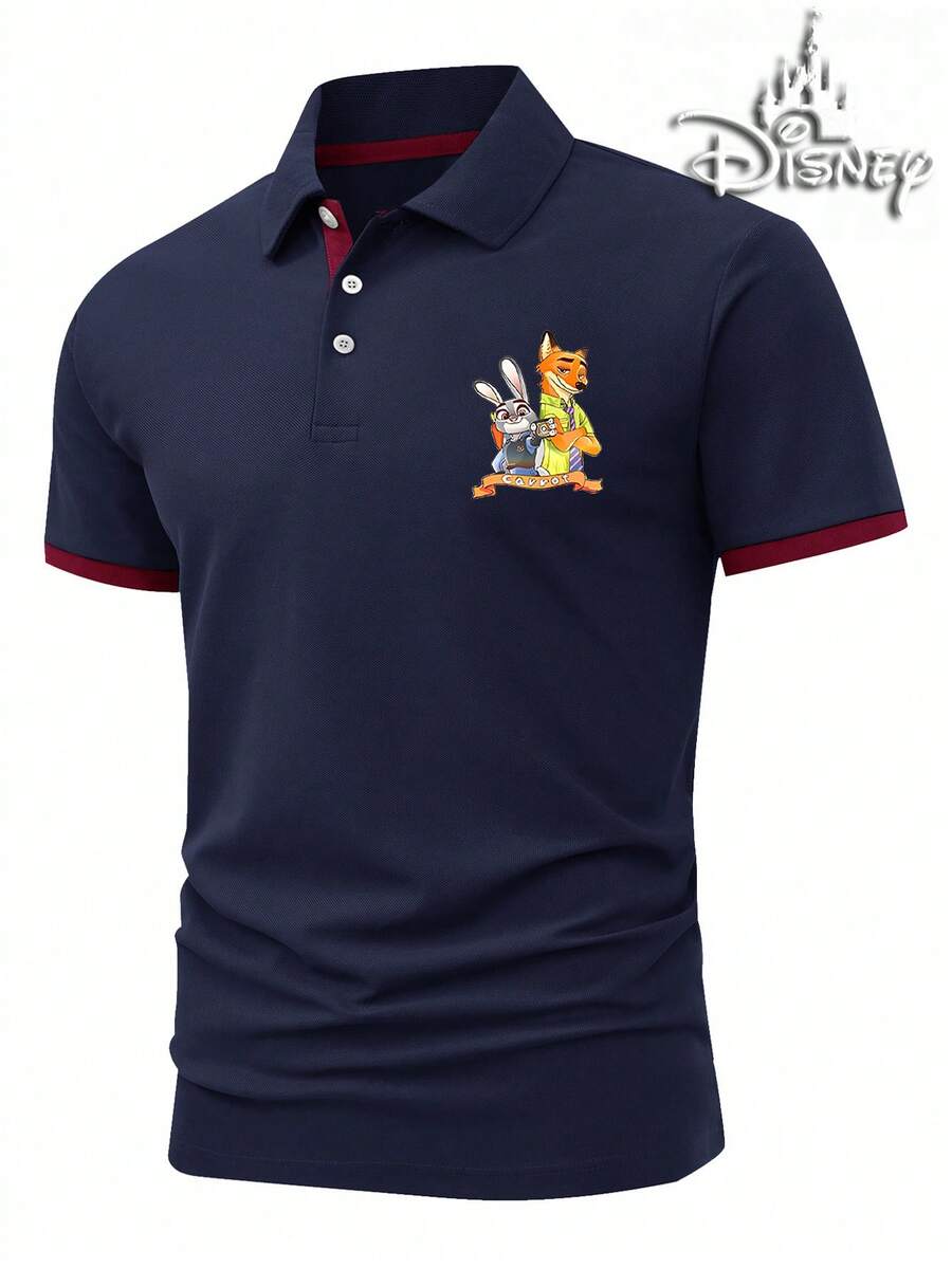 The Disney Men's 210g Polo Shirt Is A Short-Sleeved Summer Style, Zootopia Polo Shirt, Combining Business Casual Style, Featuring Both Stand Collar And Turn-Down Collar Design, Suitable For Daily Wear And Golf. - 藏青色 - 查看 1