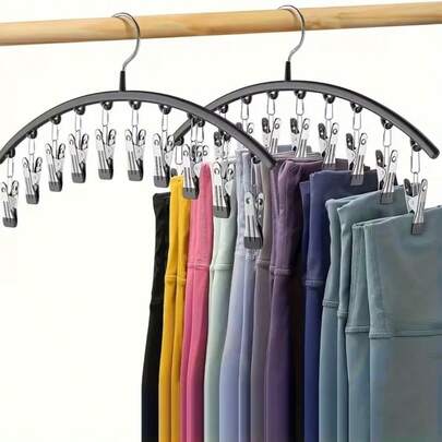 Percha de acero inoxidable con 10 pinzas, organizador de almacenamiento de armario que ahorra espacio para pantalones, vaqueros, sombreros, adecuado para el hogar, dormitorio, baño, dormitorio