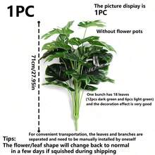 1株人造植物，仿真龟背竹树，棕榈叶，绿色龟背竹叶，落地枝条，无盆，18片叶子，热带香蕉树，适合家居花园厨房派对装饰 - 彩色 - 查看 3