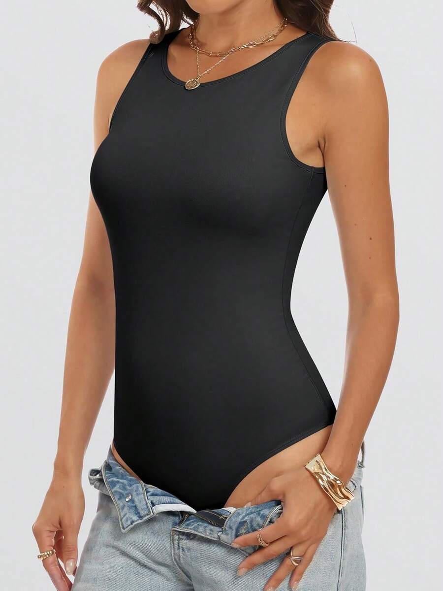 Áo liền thân DOUCIU dành cho nữ, cổ tròn, không tay, kiểu dáng ôm sát, áo tank top. - màu đen - Xem 1