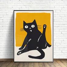 1pc Funny Black Cat Poster - Canvas Wall Art Print, Humorous Licking Cat Poster, Suitable For Bathroom, Bedroom, Kitchen,Living Room Decor Paintings - A - View 6