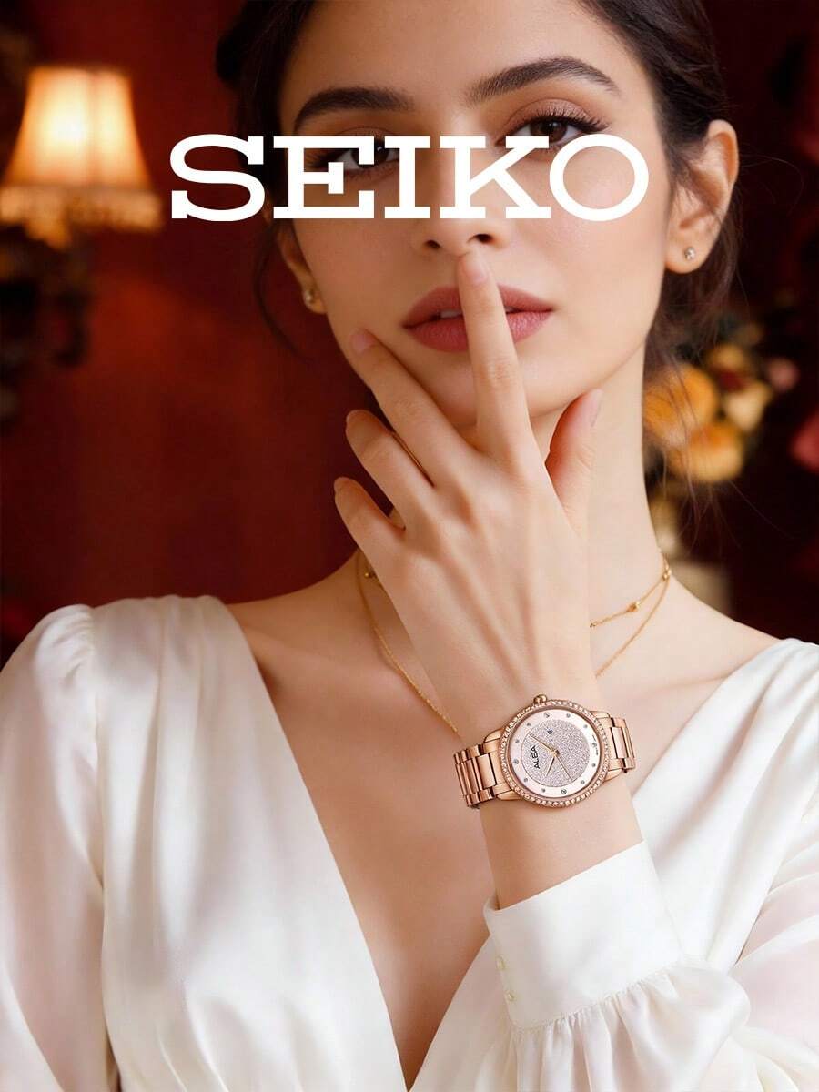 Seiko 玫瑰金女款腕錶 全金不鏽鋼錶帶 閃亮水晶錶圈 亮片錶盤 石英手錶 時尚珠寶女友禮物 情人節約會購物 AH7W20X1 - 玫瑰金 - 查看 1