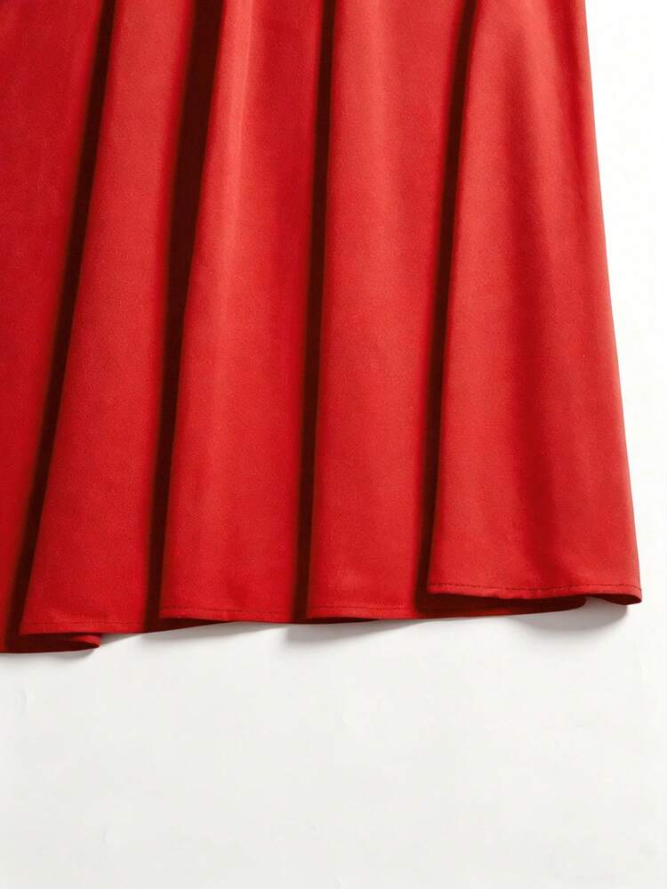 Middle Eastern Style Women's Dress, Solid Color High Neck Long Sleeve Loose Muslim Abaya Red - Red - View 6