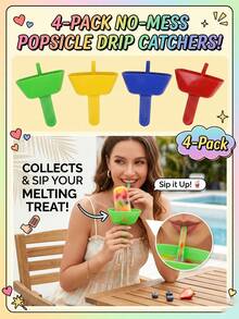 Set de 4 piezas Soporte para helados con pajitas, Juego de estantes para helados - Diseño reutilizable a prueba de fugas, Colores vibrantes: verde, rojo, azul, amarillo, Bandeja molde portátil, Adecuado para postres de verano, Soporte para paletas, Estante para helados multicolor - Multicolor 2 - Ver 3