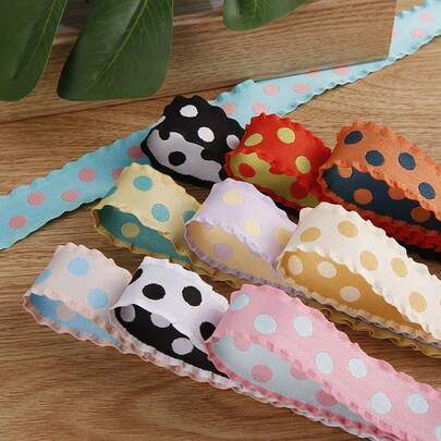 Ruy băng chấm bi xếp nếp tương phản, phụ kiện nơ tóc tự làm, hoa trang trí giày, đồ dùng cắm hoa làm quà tặng, ruy băng satin viền váy.