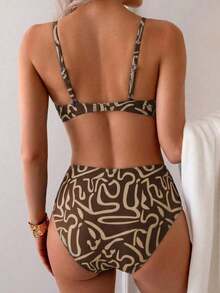 Traje de baño bikini para mujer conjunto dos piezas para playa piscina vacaciones semana santa brunch y salidas a la playa top de tirantes finos con diseño cruzado y parte inferior de talle alto color verde oliva sólido tela elástica de secado rápido que resalta la silueta apto para verano y temporadas cálidas - Multicolor 8 - Ver 2