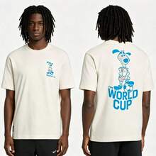 World Cup Full Body Protection 2026 Officially Authorized Mascot Print Beige Loose Casual Sports Short-Sleeve T-Shirt Simple And Elegant Football Tournament - trắng - Xem 1