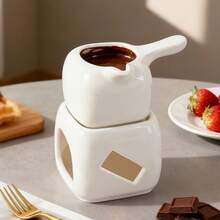 1 Set de 180ml/6oz Olla de Fondue de Chocolate Minimalista de Cerámica (Con 2 Tenedores), Olla de Cerámica para Derretir Mantequilla, Apta para Queso, Chocolate, Mantequilla, Caramelo, Ideal para Citas, Cumpleaños, Bodas, Reuniones, Fiestas, Exquisito Regalo de Boda - Multicolor - Ver 5