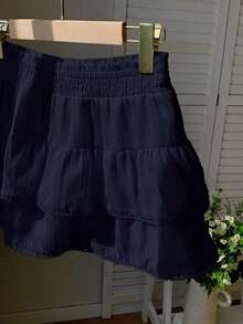 Falda pantalón para mujeres para conciertos campestres, blanca, de tejido, con cintura elástica y volantes en el bajo con silueta evasé - Azul marino 2 - Ver 6