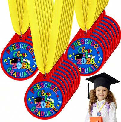 Sratte Kindergarten Preschool Graduation Medal For Kids Graduating Award Medals With Yellow Neck Ribbon For Students Graduation Party Favors Supplies, 2 Inch