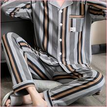 Men'S Lightweight Long-Sleeve Loungewear Set For Spring And Autumn, Featuring A Loose Fit And A Cardigan Style, Suitable For Fall And Winter Sleepwear - Light Grey - View 1