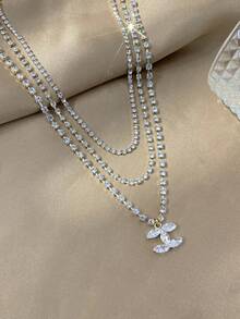 LADYCOCO 3pcs Fashionable & Elegant Gemstone Chain With Rhinestone Pendant Necklace Set, Suitable Jewelry Gift For Women - Gold - View 7