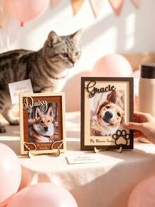Personalized Wooden Pet Photo Frame: A Customized Keepsake To Display Your Pet's Photo And Personalized Text. This Frame Is Designed For Vertical Desktop Display, Handcrafted With High-Quality Wood. - Multicolor - View 2