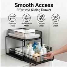 Large 2-Tier Bathroom Storage Rack, Bathroom Shelf Organizer, Shower Storage Holder, Toilet Shampoo Basket, Freestanding Storage Caddy,Multi-Use Metal Mesh Storage Basket - Black - View 9
