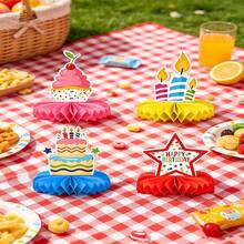 4 件套生日装饰品，生日快乐装饰品和餐桌中心装饰品，适合青少年派对，色彩缤纷的蜂窝状餐桌装饰品，适用于生日派对 - 蜂窩擺飾 - 查看 3