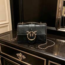 Chain Swallow Bag Vintage Women's Bag Versatile Shoulder Crossbody Bag Small Square Bag Underarm Bag - 壓痕黑 - 查看 2