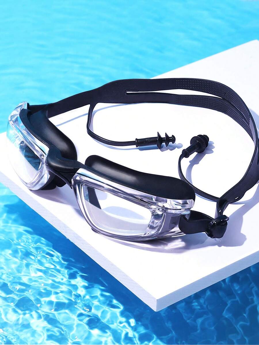 Gafas de natación de silicona para adultos hombres y mujeres, impermeables y antivaho, con tapones para los oídos transparentes de alta definición de una sola pieza para natación - A - Ver 1