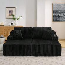 2-Sitzer Relax-Schlafsofa,Lounge-Sessel,weich Kordstoff, mit seitlicher Magazintasche, Getränkehalter und Kissen,geeignet für Wohnzimmer, Spielzimmer, Arbeitszimmer, Gästezimmer und Wohnung,Black - Noir - Voir 6