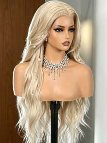 Ombre Blonde Body Wave Synthetic Lace Front Wigs Ombre White Long Water Wave Synthetic Wigs For Women 180 Density Glueless Hd Lace Front Wig With Baby Hair Heat Resistant Synthetic Hair Wigs For Daily Wear Cosplay Party Use  Wig - 金髮陰影 - 查看 5