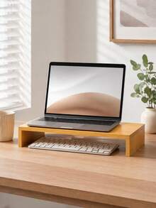 1pc Wooden Computer Monitor Stand With Storage Space, Suitable For Office Desk Organization, Laptop Stand, Desktop Storage And Room Decor - View 6