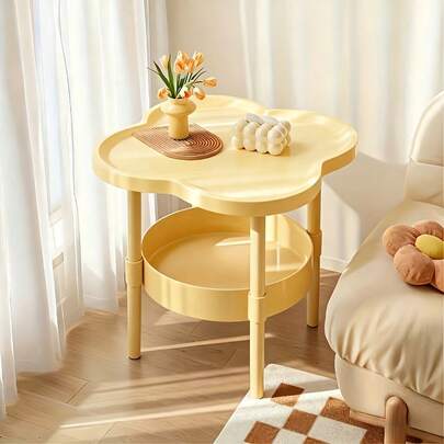 Modern Minimalist Nightstand, Living Room Sofa Side Table With Portable Storage Shelf - Space-Saving Round/Oval/Curved Bedside Cabinet Design, Beige And White, Sturdy Plastic Legs, Easy Assembly, Compact Size, Ideal For Small Rooms, Dorms, Living Spaces