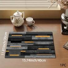 1 pieza Estera absorbente con estampado de grano de madera vintage/Estera de secado para cafetera, vajilla - Estera protectora absorbente de poliéster con almohadilla antideslizante de goma, para decoración de la encimera de la cocina, bar en casa y mesa de comedor - Multicolor - Ver 11