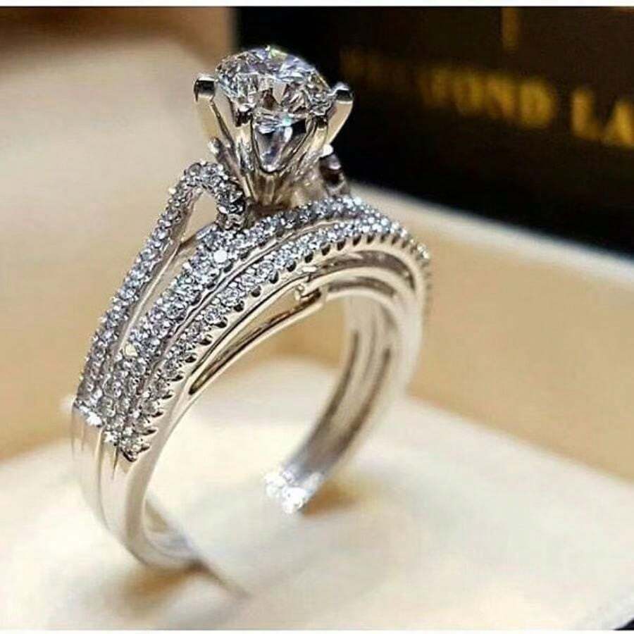 2 piezas Juego de anillos de moda de aleación con tono plateado para mujeres - Plateado - Ver 1