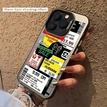 [24h Shipping from MX] Funda para teléfono: Estilo estampado con patrón de etiqueta de producto de  al por menor plateada iridiscente IMD, funda protectora adecuada para Apple  15 Pro Max,  11/11 Pro Max/11 Pro/12/12 Pro/12 Pro Max/13/13 Pro/13 Pro Max/14/14 Pro/14 Pro Max/15/15 Pro Max/15 Pro/16/16 - Negro - Ver 4