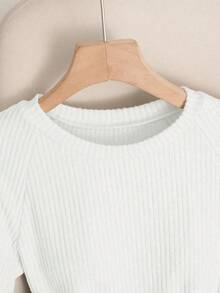 Body entero elegante casual nueva  2026 cuello redondo manga corta punto canalé ceñido básico mujer uso diario primavera otoño - Blanco - Ver 6
