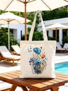 1/2 Peças Sacola de Lona com Estampa Floral e Bordado - Design Reutilizável e Leve, Sacola de Lona Estilo Boêmio Reutilizável, Bolsa de Ombro de Grande Capacidade, Sacola de Compras Elegante e Prática, Vermelho Vívido, Sacola Multiuso | Sacola de Viagem | Sacola Presente de Moda | Design Colorido, Adequada para Viagens, Compras, Presentes de Aniversário, Uso Diário, Trabalho, Passeios à Praia e Presentes Femininos. - Multicolorido - Visão 7