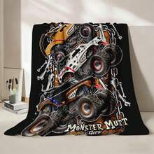 1PC Monster Jam  Monster Truck Racing Flannel Throw Blanket 50"X60" (Multiple Sizes) -  Green Truck Flying In Dust, Action Shot, Tapestry Wall Hanging, Monster Truck Fan Gift, Room Decor, Perfect For Sofa, Bed, Office -280gsm - nhiều màu 19 - Xem 5