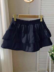 Falda pantalón para mujeres para conciertos campestres, blanca, de tejido, con cintura elástica y volantes en el bajo con silueta evasé - Azul marino 2 - Ver 2