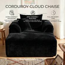 Sofá cama seccional extragrande Cloud de 122 cm: chaise longue doble con diseño mullido y sin huesos, cojines de felpa y sin necesidad de montaje. Moderno sofá cama para espacios pequeños, sala de estar, apartamento y noches de cine. - Negro - Ver 4