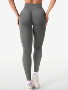 VOYJOY Womens Scrunch Workout Leggings Compression Butt Lifting Mid High Waist 26 Inches Seamless V Back Yoga Pants Fall Clothes For Women Black Leggings Winter Clothes For Women - tro cacbon - Xem 6
