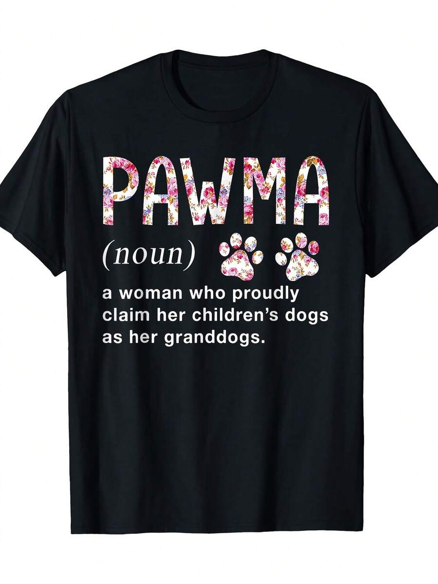 Camiseta divertida para hombre Pawma Noun para amantes de los perros - Diseño de huella de pata y letras Pawma, regalo para abuela y dueño de mascota, camiseta casual de cuello redondo y manga corta, tela suave de 180 g/m², ajuste cómodo para toda estación para mamás y abuelas de perros, huella de pata con arte floral y definición de Pawma, lavable a máquina y en seco, colores vibrantes para amantes de los perros, perfecta para atuendo casual y eventos temáticos de perros - Negro - Ver 1