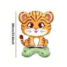 4pcs Cartoon Standing Base Animal Foil Balloons Tiger Lion Monkey Fox Shaped Suitable For Birthday Party Children Party Decoration - 多色 - 查看 4