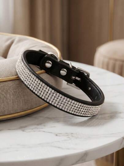 1pc Fully Rhinestoned PU Pet Collar, Suitable For Small Dogs And Cats
