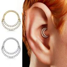 Khuyên mũi 16G - Khuyên mũi đôi bằng đá Zirconia tổng hợp - Khuyên mũi G23 dành cho nam và nữ, khuyên tai sụn, khuyên tai xoắn ốc, khuyên tai dái tai, khuyên tai vành tai, trang sức xỏ lỗ tai, hộp trưng bày nổi. - Vàng - Xem 2