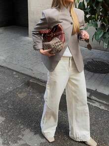THREADLY Spring/Autumn New Women's Fashion High Collar Versatile Blazer - Khaki - View 5