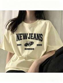 Band T-Shirts EST 2024 Tee-Shirt Graphic Tees Short Sleeve Women Tshirts Streetwear -Versatile Basic T-Shirts Nye Party Outfit For Women Birthday Outfits For Women - 杏色 - 查看 1
