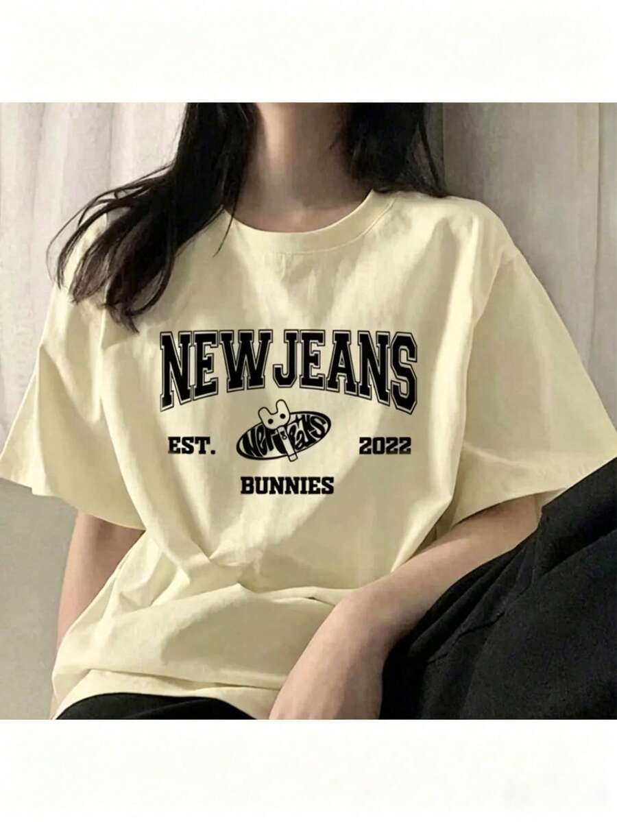 Band T-Shirts EST 2024 Tee-Shirt Graphic Tees Short Sleeve Women Tshirts Streetwear -Versatile Basic T-Shirts Nye Party Outfit For Women Birthday Outfits For Women - 杏色 - 查看 1