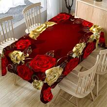Elegant Red Rose Floral Tablecloth |   Golden Accents, Durable Polyester, Ideal For Indoor/Outdoor Use, Perfect For Family Gatherings, Parties, Weddings & Kitchen Decor - 彩色 - 查看 15