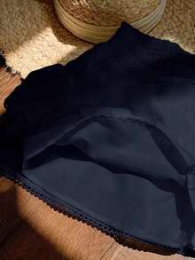 Falda pantalón para mujeres para conciertos campestres, blanca, de tejido, con cintura elástica y volantes en el bajo con silueta evasé - Azul marino 2 - Ver 8
