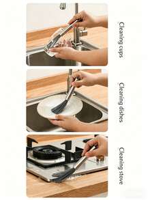 1pc Cordless Multipurpose Stainless Steel Long Handle Cleaning Brush, Convenient For Cleaning Living Spaces - A - View 7