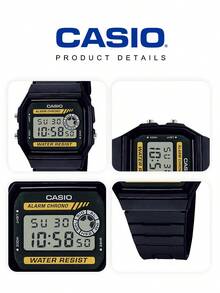 Casio F-94WA-9 Black Yellow Digital Watch Alarm Chrono 24HR Dual Display Water Resist Resin Band Unisex Wristwatch Sporty Utility Functional Bold Streetwear Gym Workout Running Cycling Commute Gift for Him Sports Lover Student - 黑色黃字 - 查看 6