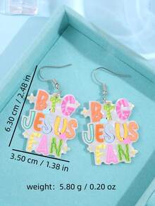 1 paire de boucles d'oreilles acryliques créatives et uniques personnalisées avec un grand fan de Jésus, bijoux amusants et originaux pour femmes, fête et vacances - Multicolore - Voir 5