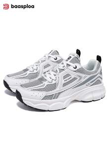 baasploa New Women's Thick Sole Sneakers, Mesh Running Shoes, Platform Shoes, Lightweight Casual Shoes, Retro Shoes, Shock Absorbing Non-Slip Durable Soft Sole Women's Walking Shoes, Fashion Versatile Running Training Shoes, Platform Sneakers, Retro Patchwork (Suitable For Wide Feet, Narrow Feet Suggest Choosing One Size Smaller) - Màu Xám nhạt - Xem 3