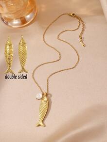 GEREIT 1pc Summer New Natural Stone Gold Fish Pendant Necklace For Women, Suitable For Daily, Beach, Vacation Wear, Mother's Day Gift - Multicolor - View 21